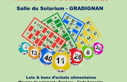 VENDREDI 13
Super LOTO de la SOLIDARITE
Salle du SOLARIUM à GRADIGNAN.
Jauge 400 places. 
Réservation recommandée.